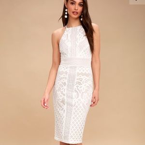 💛Lulu’s💛Primrose Nude&White Lace Bodycon